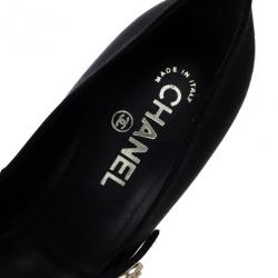 Pre Owned Chanel Black Satin Pearl Flower Mary Jane Pumps Size 37
