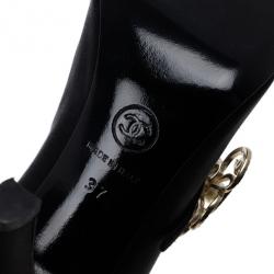 Pre Owned Chanel Black Satin Pearl Flower Mary Jane Pumps Size 37