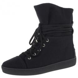 Pre Owned Chanel Black High Top Wedge Sneakers Size 39
