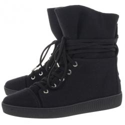 Pre Owned Chanel Black High Top Wedge Sneakers Size 39