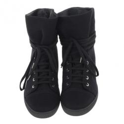 Pre Owned Chanel Black High Top Wedge Sneakers Size 39