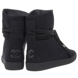 Pre Owned Chanel Black High Top Wedge Sneakers Size 39