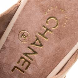 Pre Owned حذاء شانيل نعل سميك خشب مرصع جلد بيج مقاس 40