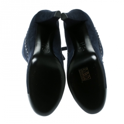 Chanel Blue Suede And Leather Whipstitch Cap Toe Ankle Boots Size 40.5