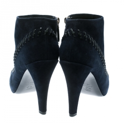 Chanel Blue Suede And Leather Whipstitch Cap Toe Ankle Boots Size 40.5