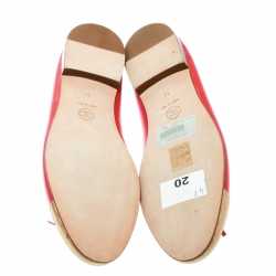 Pre Owned حذاء باليه فلات شانيل CC جلد وردي مقدمة متباينة بفيونكة مقاس 38.5