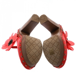 Chanel Red Suede Camellia Embellished Wooden Clogs Size 40