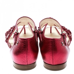مملوكة مسبقًا Chanel Metallic Pink Leather CC Chain Link Flat Sandals Size 39.5