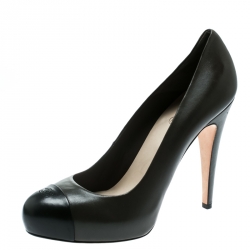 Pre Owned حذاء كعب عالي شانيل نعل سميك غطاء مقدمة CC جلد رمادي مقاس 40.5