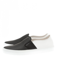 Pre Owned Chanel Monochrome Leather Slip On Sneakers Size 39.5
