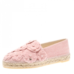 مملوكة مسبقًا حذاء إسبادريلز شانيل كاميليا CC كانفاس وردي