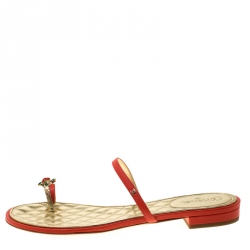 Chanel Orange Leather Enamel Embellished Toe Ring CC Flat Sandals Size 40