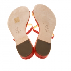 Chanel Orange Leather Enamel Embellished Toe Ring CC Flat Sandals Size 40