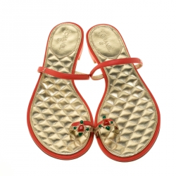Chanel Orange Leather Enamel Embellished Toe Ring CC Flat Sandals Size 40