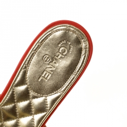 Chanel Orange Leather Enamel Embellished Toe Ring CC Flat Sandals Size 40