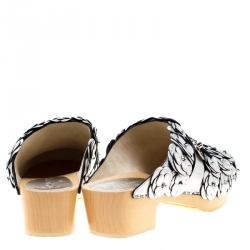 Chanel Metallic Silver Leather CC Turnlock Camellia Wood Platform Mules Size 39.5