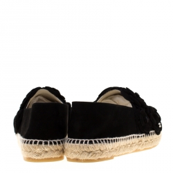 Pre Owned Chanel Black Suede CC Camellia Espadrilles Size 40