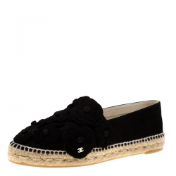 Pre Owned Chanel Black Suede CC Camellia Espadrilles Size 40