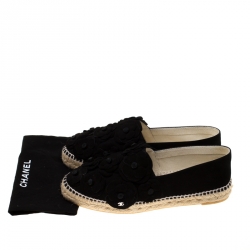Pre Owned Chanel Black Suede CC Camellia Espadrilles Size 40
