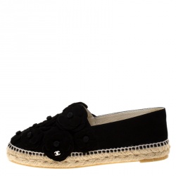Pre Owned Chanel Black Suede CC Camellia Espadrilles Size 40