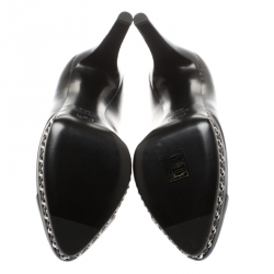 Pre Owned Chanel Black Leather CC Cap Toe Chain Detail Platform Pumps Size 38.5