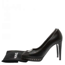 Pre Owned Chanel Black Leather CC Cap Toe Chain Detail Platform Pumps Size 38.5