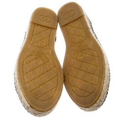 Pre Owned حذاء إسبادريلز شانيل CC جلد أسود وتويد أزرق مقاس 41