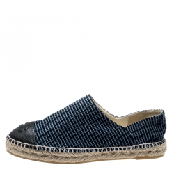 Pre Owned حذاء إسبادريلز شانيل CC جلد أسود وتويد أزرق مقاس 41