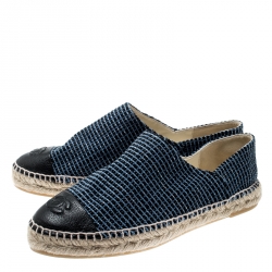 Pre Owned حذاء إسبادريلز شانيل CC جلد أسود وتويد أزرق مقاس 41