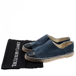 Pre Owned حذاء إسبادريلز شانيل CC جلد أسود وتويد أزرق مقاس 41