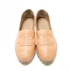 مملوكة مسبقًا Chanel Beige Leather CC Espadrilles Size 39