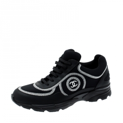 chanel sneakers black white size
