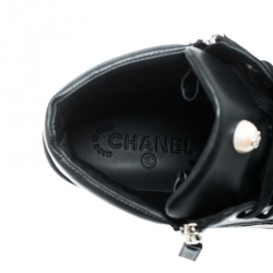 Pre Owned Chanel Black Leather CC Double Zip Accent High Top Sneakers Size 39