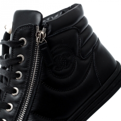 Pre Owned Chanel Black Leather CC Double Zip Accent High Top Sneakers Size 39