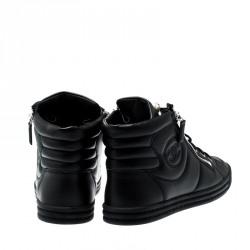 Pre Owned Chanel Black Leather CC Double Zip Accent High Top Sneakers Size 39