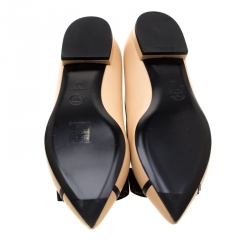 Pre Owned Chanel Beige/Black Leather CC Pointed Toe Flats Size 36