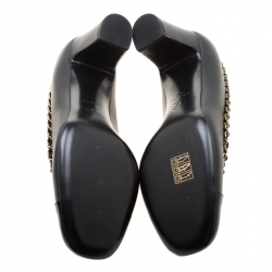 مملوكة مسبقًا Chanel Black Leather Chain Trim Square Toe CC Block Heel Pumps Size 38