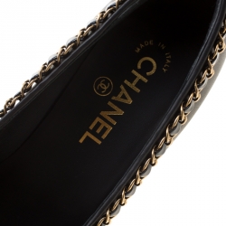 مملوكة مسبقًا Chanel Black Leather Chain Trim Square Toe CC Block Heel Pumps Size 38