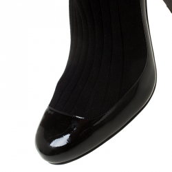  Chanel Black Patent Leather And Fabric Sock Boots Size 41