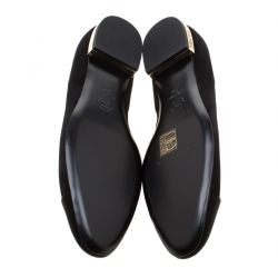 Pre Owned حذاء فلات باليه شانيل CC ساتان وسويدي أسود مقاس 39