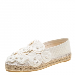 مملوكة مسبقًا Chanel White Canvas CC Camellia Espadrilles Size 40