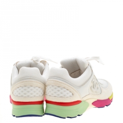 Pre Owned Chanel White Leather And Mesh CC Logo Lace Up Sneakers Size 38