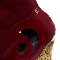Chanel Red Patent Leather And Canvas Brocade Wedge Over The Knee Platform Boots Size 37.5