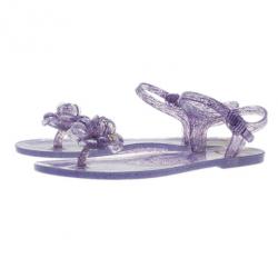 Pre Owned Chanel Purple Jelly Camellia Flower Sandals Size 40