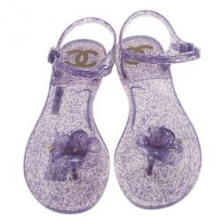 Pre Owned Chanel Purple Jelly Camellia Flower Sandals Size 40