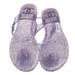 Pre Owned Chanel Purple Jelly Camellia Flower Sandals Size 40
