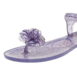 Pre Owned Chanel Purple Jelly Camellia Flower Sandals Size 40