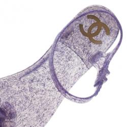 Pre Owned Chanel Purple Jelly Camellia Flower Sandals Size 40