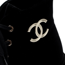 Chanel Black Velet CC Desert Ankle Boots Size 38