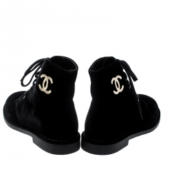 Chanel Black Velet CC Desert Ankle Boots Size 38